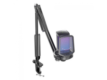 Microfone Gamer Fifine Ampligame Q6T, RGB, USB, Black, Com Braço Articulado