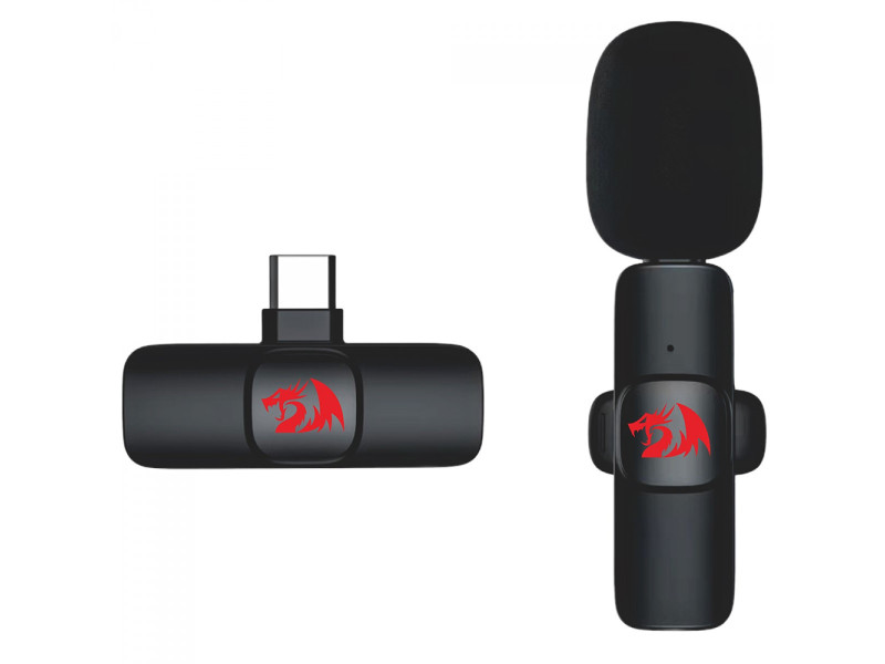 Microfone de Lapela Redragon Athan, Wireless, USB Tipo-C, Preto, GM93