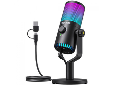 Microfone Gamer Maono DM30, RGB, USB, Condensador, Preto
