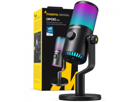 Microfone Gamer Maono DM30, RGB, USB, Condensador, Preto