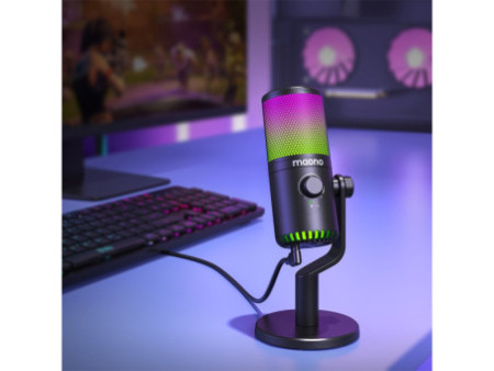Microfone Gamer Maono DM30, RGB, USB, Condensador, Preto