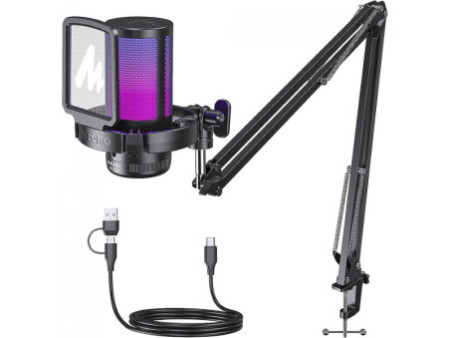 Microfone Gamer Maono DGM20S, RGB, USB, Black, Com Braço Articulado