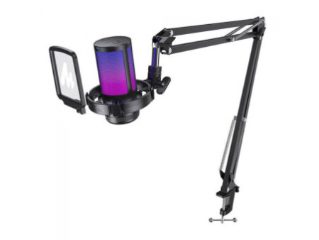 Microfone Gamer Maono DGM20S, RGB, USB, Black, Com Braço Articulado