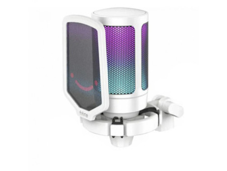 Microfone Gamer Fifine Ampligame A6T, RGB, USB, White, Com Braço Articulado