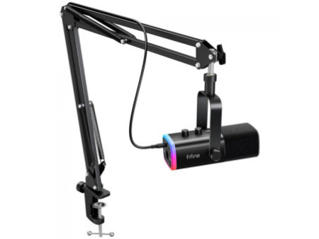 Microfone Gamer Fifine AM8T, RGB, USB/XLR, Preto, Com Braço Articulado