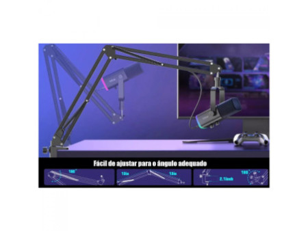 Microfone Gamer Fifine AM8T, RGB, USB/XLR, Preto, Com Braço Articulado