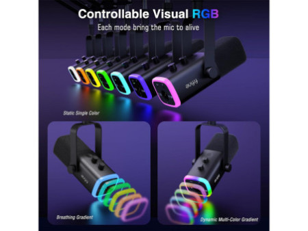 Microfone Gamer Fifine AM8T, RGB, USB/XLR, Preto, Com Braço Articulado