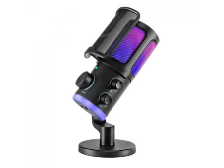 Microfone Gamer Fifine AmpliGame AM6, Condensador, RGB, USB, Preto