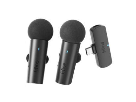 Microfone de Lapela Fifine M8, Duplo, Wireless, USB Tipo-C, Black