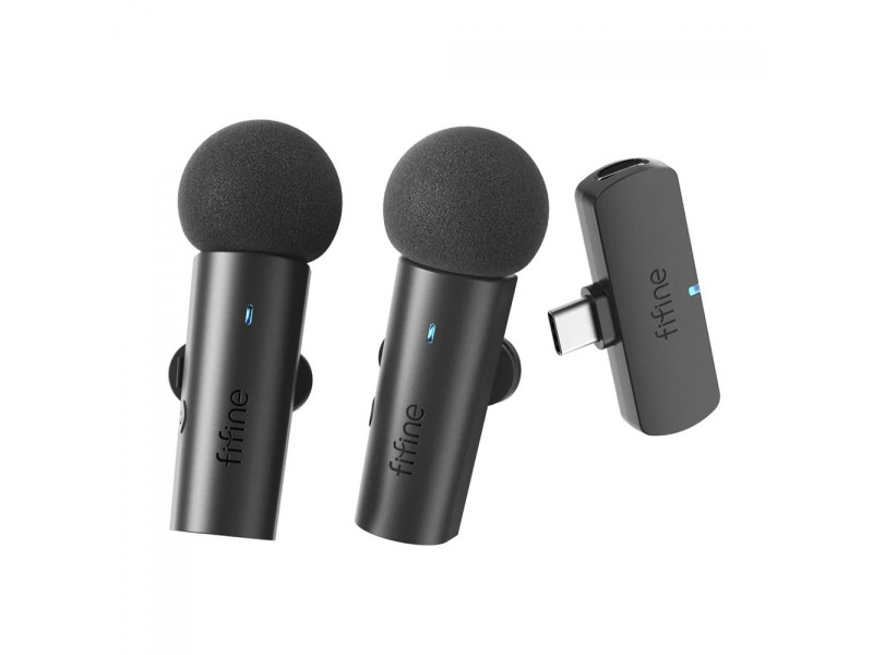 Microfone de Lapela Fifine M8, Duplo, Wireless, USB Tipo-C, Black