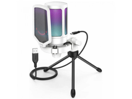 Microfone Gamer Fifine Ampligame A6V, RGB, USB, White, A6V-WHITE