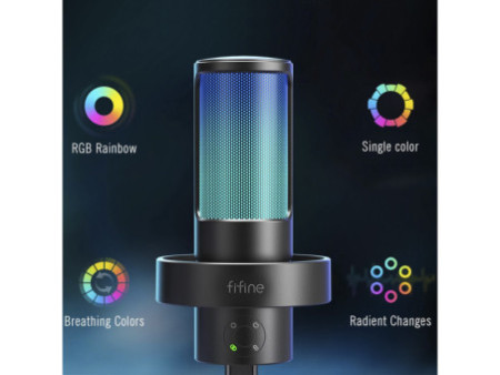 Microfone Gamer Fifine Ampligame A8 Plus, RGB, USB, Black