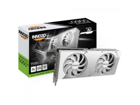 Placa de Vídeo INNO3D NVIDIA GeForce RTX 5060 Ti TWIN X2 OC White, 8GB, GDDR7, DLSS, Ray Tracing, N506T2-08D7X-193075W