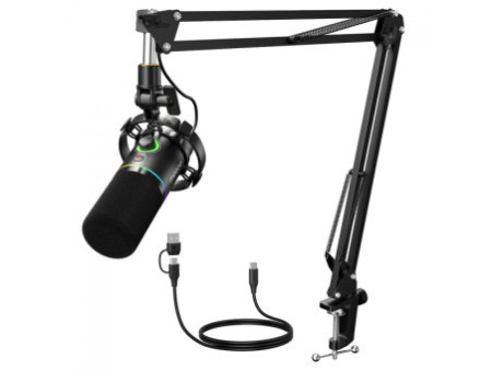 Microfone Gamer Maono PD200XS, RGB, USB/XLR, Black, Com Braço Articulado