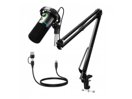 Microfone Gamer Maono PD200XS, RGB, USB/XLR, Black, Com Braço Articulado