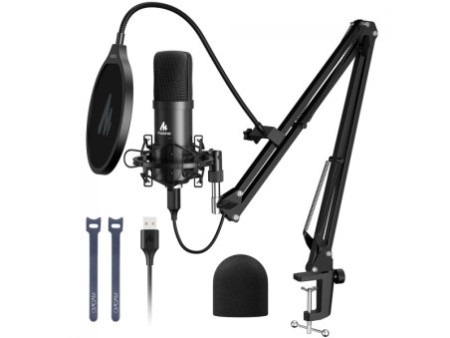 Kit Microfone Profissional Maono A04, USB, Braço Articulado, Preto, AU-A04