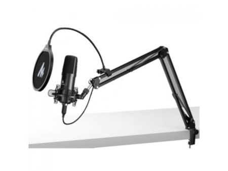Kit Microfone Profissional Maono A04, USB, Braço Articulado, Preto, AU-A04