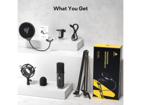 Kit Microfone Profissional Maono A04, USB, Braço Articulado, Preto, AU-A04