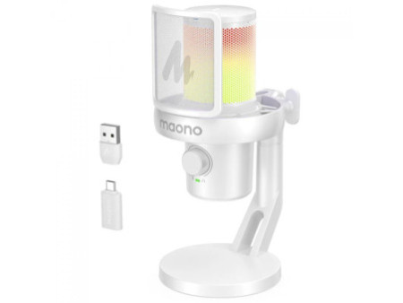 Microfone Gamer Maono DM40 Pro White, RGB, Wireless/USB, Condensador, Branco