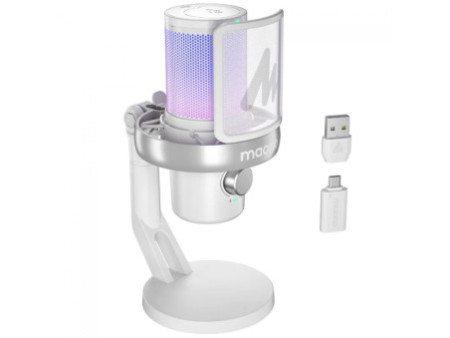 Microfone Gamer Maono DM40 Pro White, RGB, Wireless/USB, Condensador, Branco