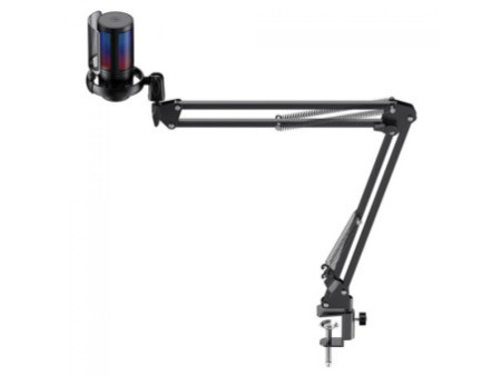 Microfone Gamer Havit Gamenote GK50 PRO, RGB, USB, Preto, Com Braço Articulado, GK50PRO