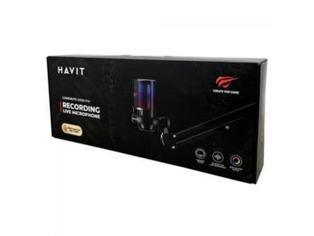 Microfone Gamer Havit Gamenote GK50 PRO, RGB, USB, Preto, Com Braço Articulado, GK50PRO