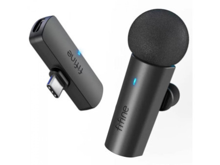Microfone de Lapela Fifine M6, Wireless, USB Tipo-C, Black