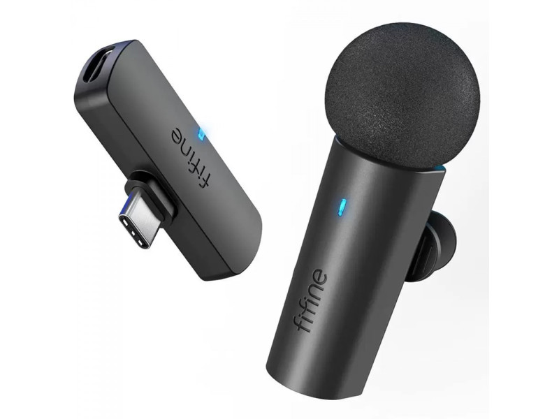 Microfone de Lapela Fifine M6, Wireless, USB Tipo-C, Black