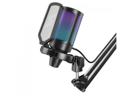 Microfone Gamer Fifine SuperFrame Edition SFM1, RGB, USB, Black, Com Braço Articulado