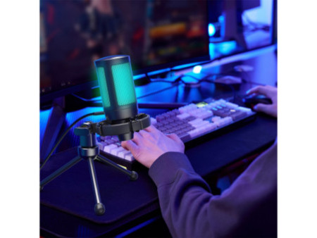 Microfone Gamer Condensador Fifine SuperFrame Edition SFM2, USB, RGB, Black