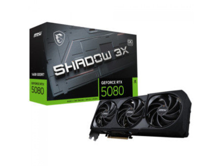 Placa de Vídeo MSI NVIDIA GeForce RTX 5080 Shadow 3X OC, 16GB, GDDR7, DLSS, Ray Tracing, G5080-16S3C