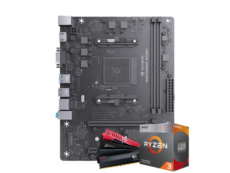 Kit Upgrade, AMD Ryzen 3 3200G, Placa Mãe MAXSUN B450M MS-Challenger, Chipset B450, Memória 8GB DDR4