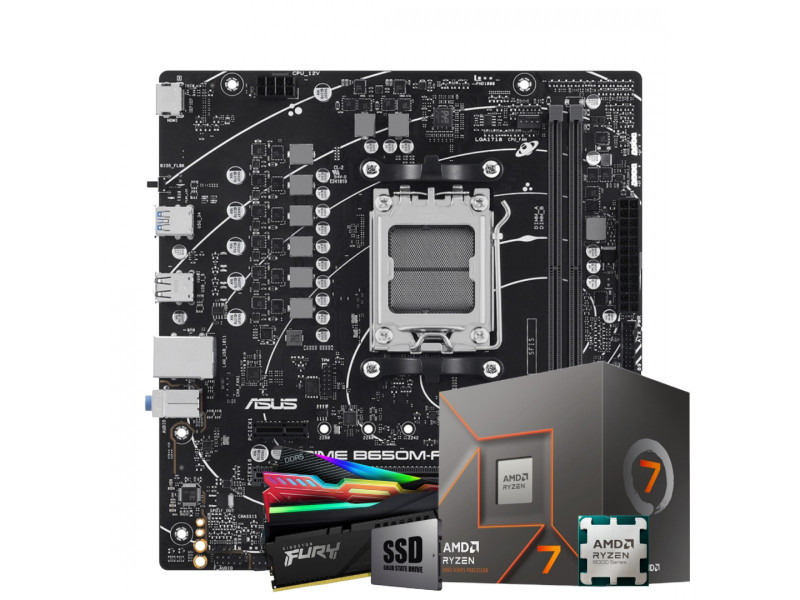 Kit Upgrade, Ryzen 7 8700F, Placa Mãe Chipset B650 DDR5, SSD 1TB, Memória DDR5 16GB