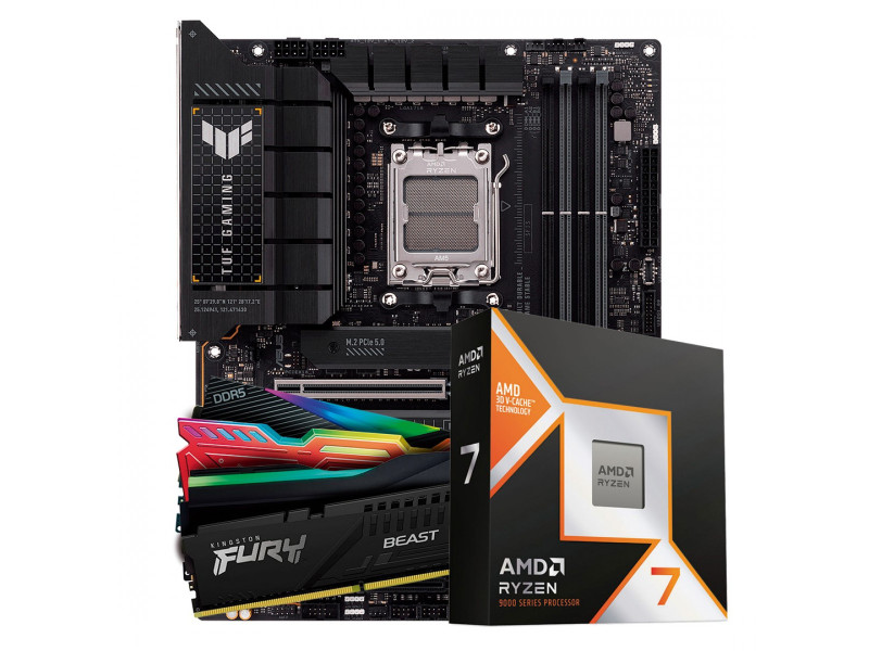 Kit Upgrade, Ryzen 7 9800X3D, Placa Mãe Asus TUF Gaming X670E-PLUS, Memória 32GB DDR5