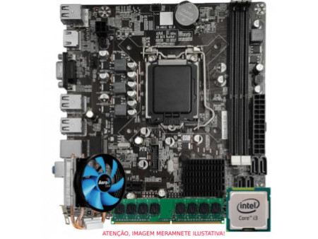 Kit Upgrade, Intel Core i3 2100, Placa Mãe Chipset H61, Memória 8GB DDR3 1600MHz