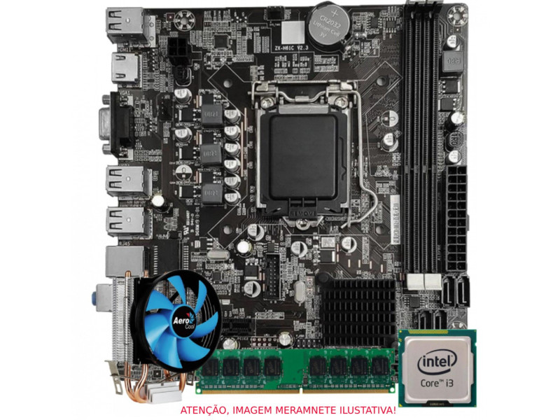 Kit Upgrade, Intel Core i3 2100, Placa Mãe Chipset H61, Memória 8GB DDR3 1600MHz