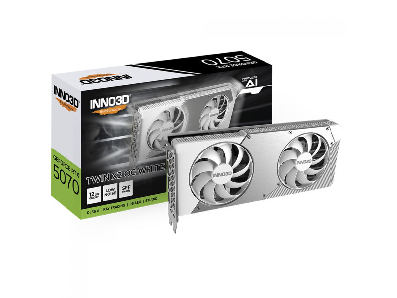 Placa de Vídeo INNO3D NVIDIA GeForce RTX 5070 TWIN X2 OC White, 12GB, GDDR7, DLSS, Ray Tracing, N50702-12D7X-195064W